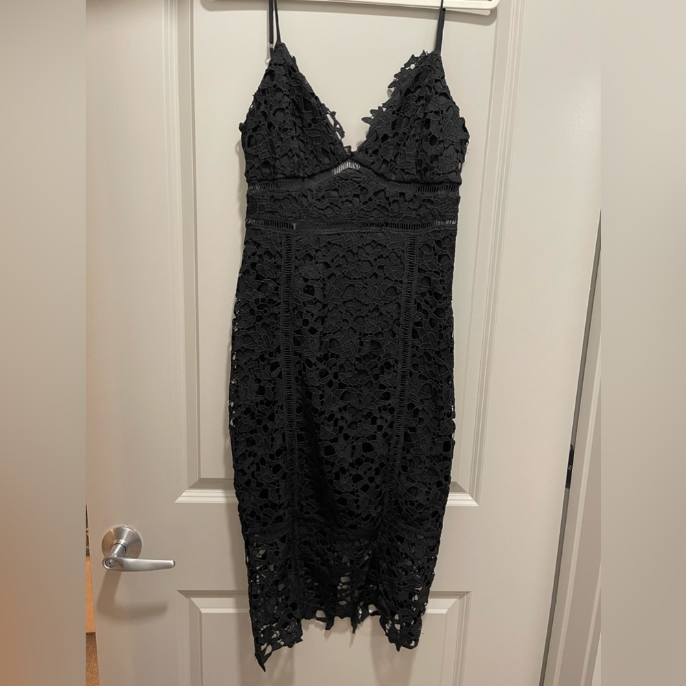 NWT black midi dress with lace detailing